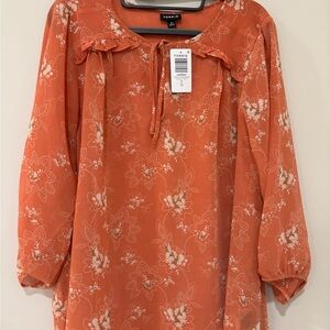 Torrid Women’s Size 0 Large Orange Floral Blouse with Ruffles